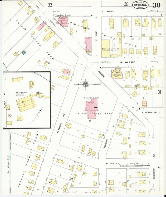 Sanborn Fire Insurance Map from Ottumwa, Wapello County, Iowa (1909), Sheet #0030 - Historic Sanborn Fire Insurance Map Print, vintage old map wall art