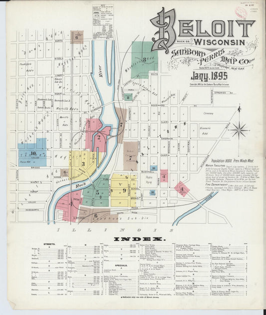 Sanborn Fire Insurance Map from Beloit, Rock County, Wisconsin (1895), Sheet #0001 - Complete Map Set gallery image, historic Sanborn map, vintage wall art, Wisconsin Wisconsin
