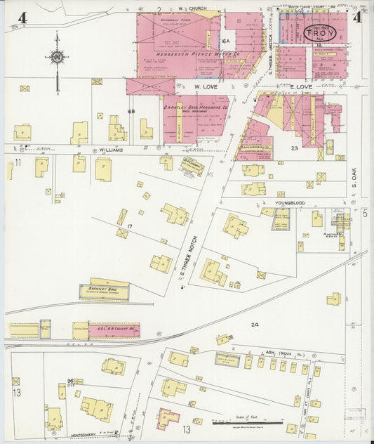 Sanborn Fire Insurance Map from Troy, Pike County, Alabama (1923), Sheet #0004 - Historic Sanborn Fire Insurance Map Print, vintage old map wall art, antique decor, genealogy gift, Alabama Alabama map