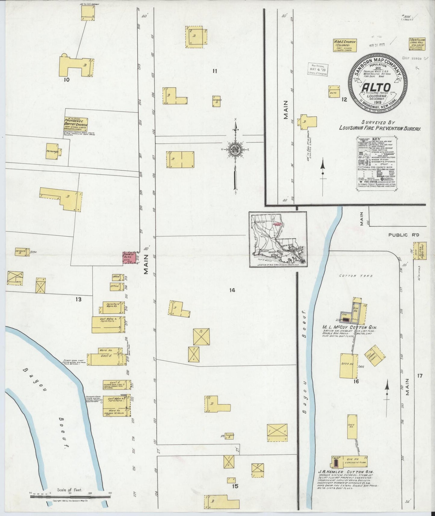Sanborn Fire Insurance Map from Alto, Richland Parish, Louisiana (1919), Sheet #0001 - Historic Sanborn Fire Insurance Map Print, vintage old map wall art, antique decor, genealogy gift, Louisiana Louisiana map
