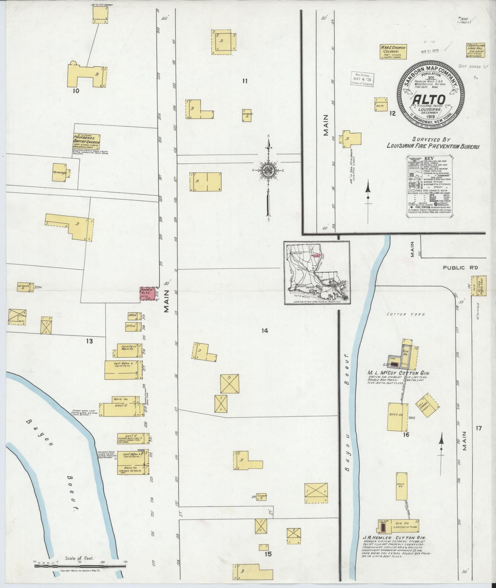 Sanborn Fire Insurance Map from Alto, Richland Parish, Louisiana (1919), Sheet #0001 - Historic Sanborn Fire Insurance Map Print, vintage old map wall art, antique decor, genealogy gift, Louisiana Louisiana map