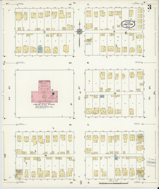 Sanborn Fire Insurance Map from Lawton, Comanche County, Oklahoma (1912), Sheet #0003 - Historic Sanborn Fire Insurance Map Print, vintage old map wall art, antique decor, genealogy gift, Oklahoma Oklahoma map