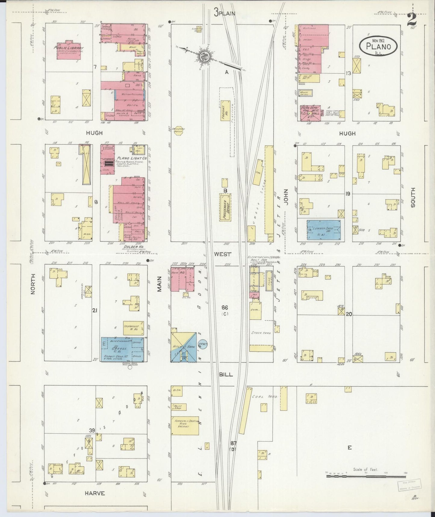 Sanborn Fire Insurance Map from Plano, Kendall County, Illinois (1912), Sheet #0002 - Complete Map Set gallery image, historic Sanborn map, vintage wall art, Illinois Illinois