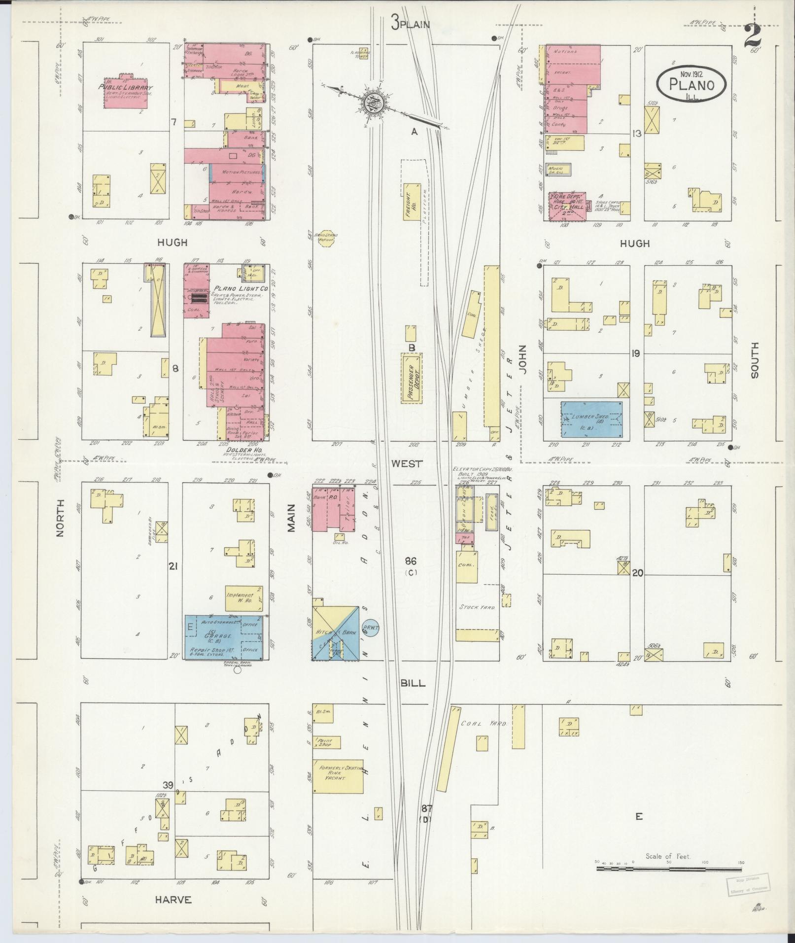 Sanborn Fire Insurance Map from Plano, Kendall County, Illinois (1912), Sheet #0002 - Complete Map Set gallery image, historic Sanborn map, vintage wall art, Illinois Illinois