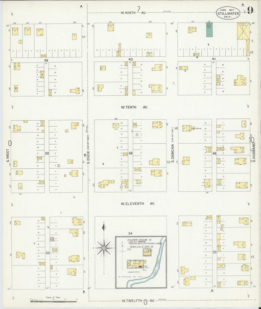 Sanborn Fire Insurance Map from Stillwater, Payne County, Oklahoma (1907), Sheet #0009 - Historic Sanborn Fire Insurance Map Print, vintage old map wall art, antique decor, genealogy gift, Oklahoma Oklahoma map