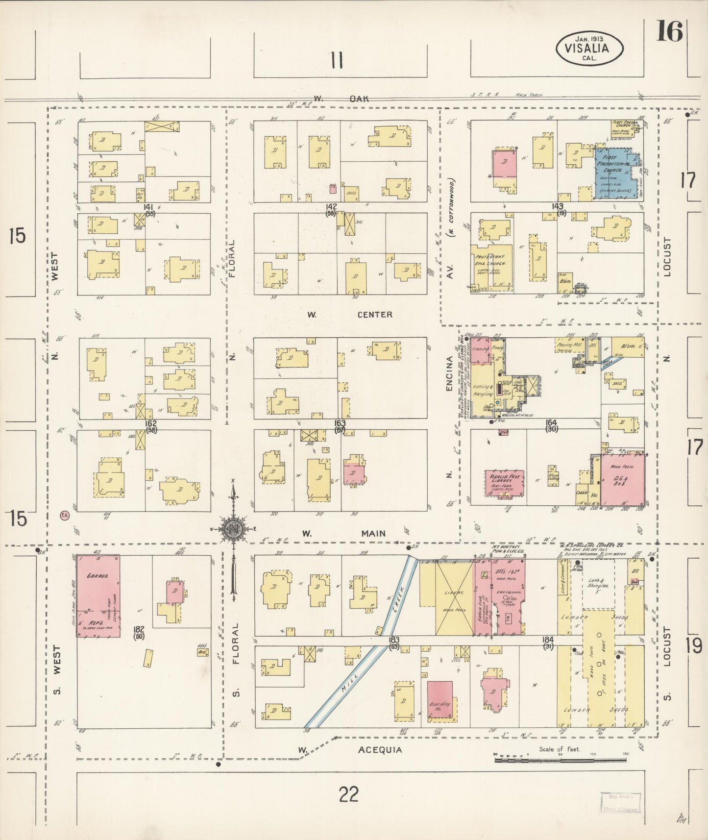 Sanborn Fire Insurance Map from Visalia, Tulare County, California (1913), Sheet #0016 - Complete Map Set gallery image, historic Sanborn map, vintage wall art, California California