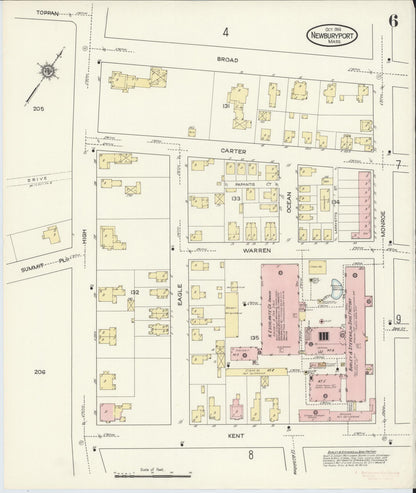 Sanborn Fire Insurance Map from Newburyport, Essex County, Massachusetts (1914), Sheet #0006 - Historic Sanborn Fire Insurance Map Print, vintage old map wall art, antique decor, genealogy gift, Massachusetts Massachusetts map