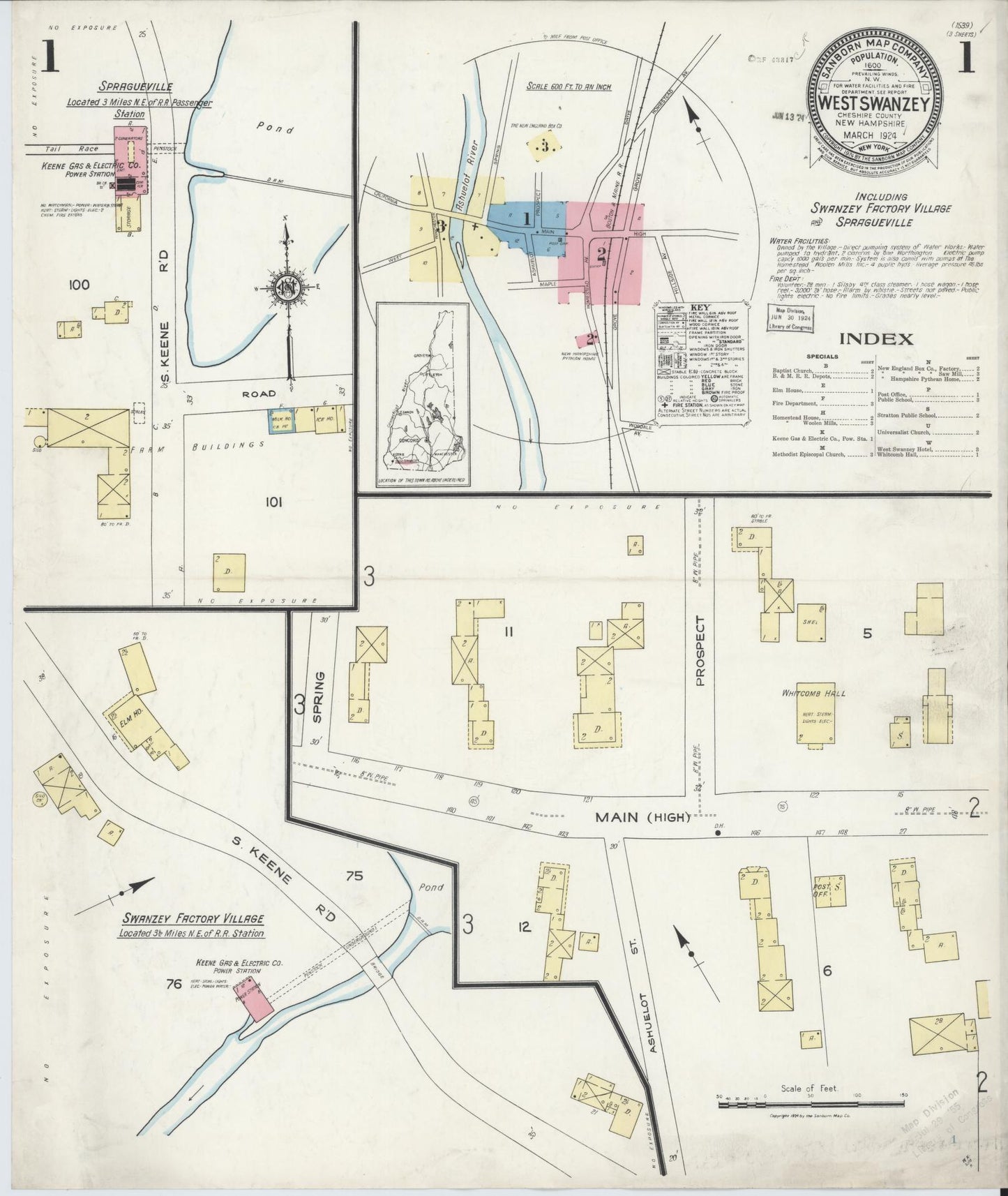 Sanborn Fire Insurance Map from West Swanzey, Cheshire County, New Hampshire. (1924) – Historic Sanborn Fire Insurance Map Print