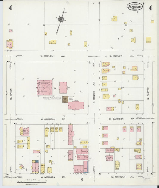 Sanborn Fire Insurance Map from Dearborn, Wayne County, Michigan (1924), Sheet #0004 - Historic Sanborn Fire Insurance Map Print, vintage old map wall art, antique decor, genealogy gift, Michigan Michigan map