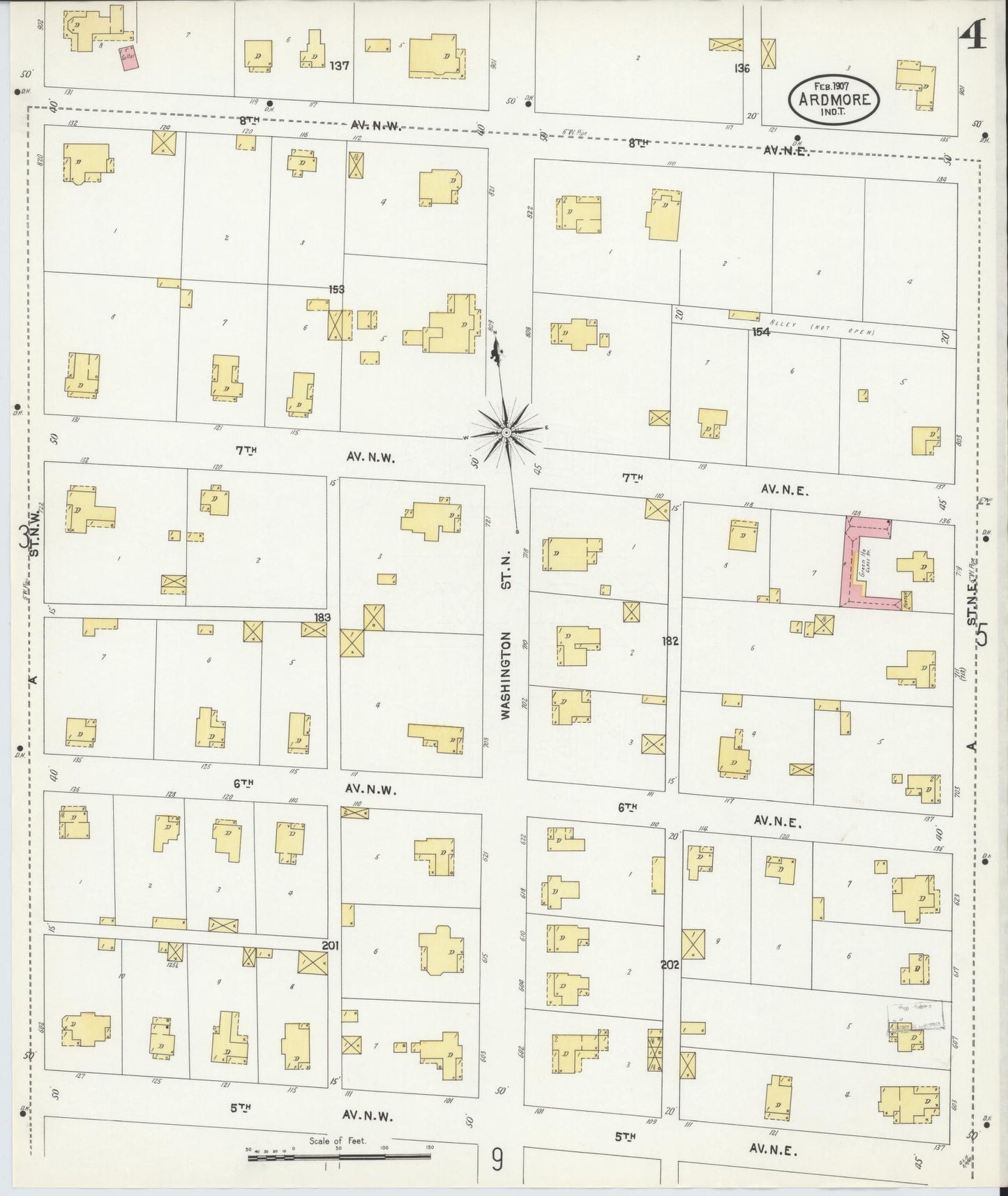 Sanborn Fire Insurance Map from Ardmore, Carter County, Oklahoma (1907), Sheet #0004 - Complete Map Set gallery image, historic Sanborn map, vintage wall art, Oklahoma Oklahoma