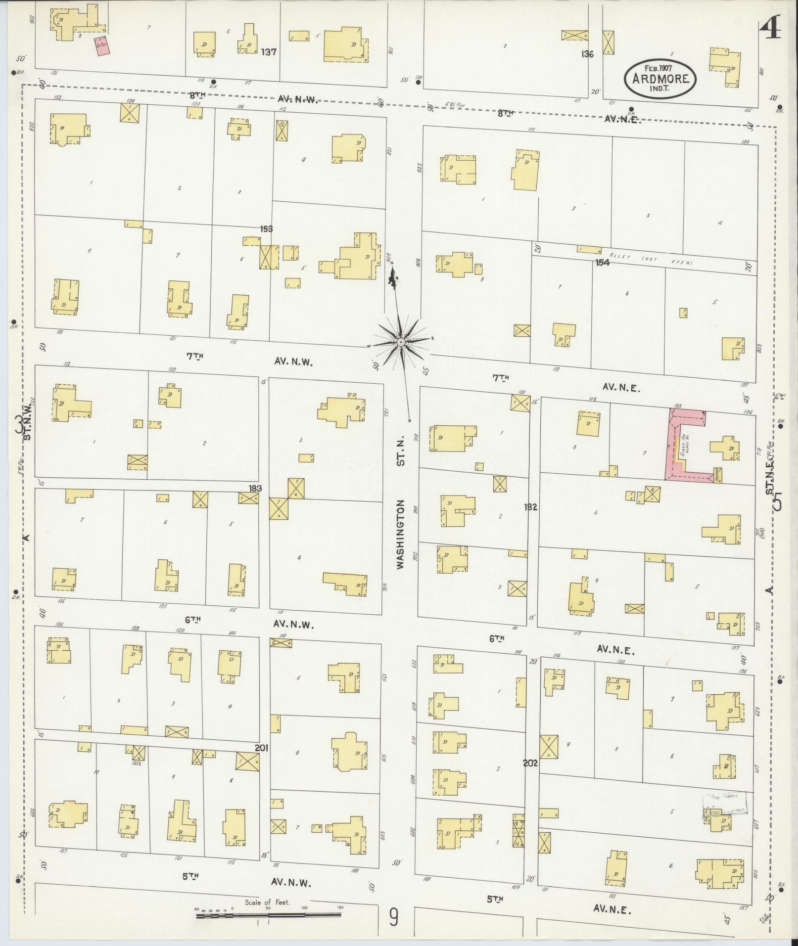 Sanborn Fire Insurance Map from Ardmore, Carter County, Oklahoma (1907), Sheet #0004 - Complete Map Set gallery image, historic Sanborn map, vintage wall art, Oklahoma Oklahoma