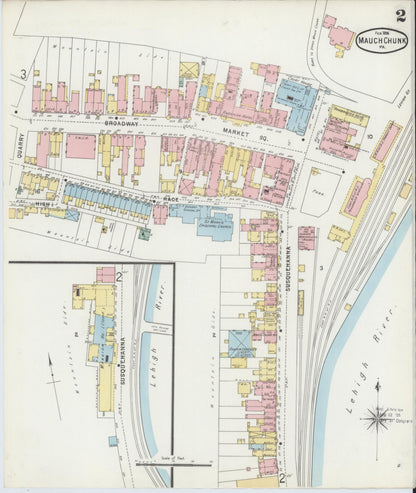 Sanborn Fire Insurance Map from Mauch Chunk, Carbon County, Pennsylvania (1896), Sheet #0002 - Historic Sanborn Fire Insurance Map Print, vintage old map wall art, antique decor, genealogy gift, Pennsylvania Pennsylvania map