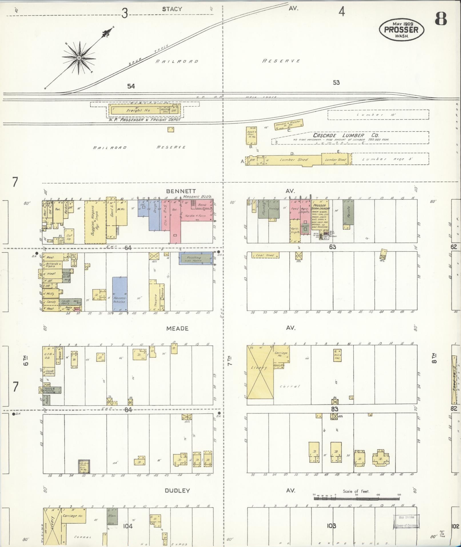 Sanborn Fire Insurance Map from Prosser, Benton County, Washington (1909), Sheet #0008 - Complete Map Set gallery image, historic Sanborn map, vintage wall art, Washington Washington