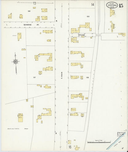 Sanborn Fire Insurance Map from Oxford, Worcester County, Massachusetts (1911), Sheet #0015 - Historic Sanborn Fire Insurance Map Print, vintage old map wall art, antique decor, genealogy gift, Massachusetts Massachusetts map