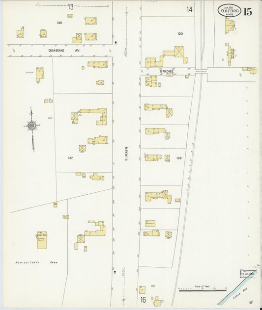 Sanborn Fire Insurance Map from Oxford, Worcester County, Massachusetts (1911), Sheet #0015 - Historic Sanborn Fire Insurance Map Print, vintage old map wall art, antique decor, genealogy gift, Massachusetts Massachusetts map