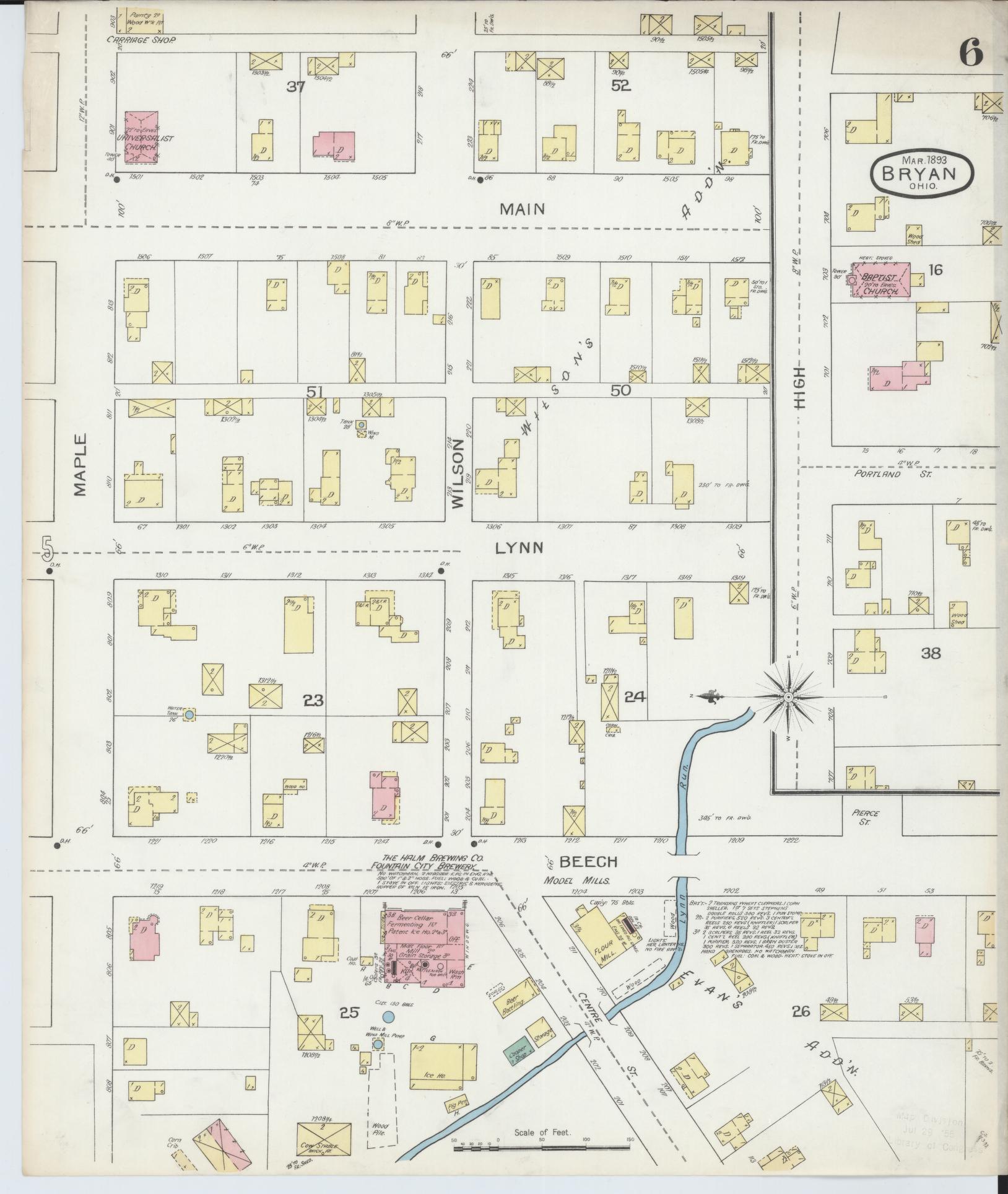 Sanborn Fire Insurance Map from Bryan, Williams County, Ohio (1893), Sheet #0006 - Historic Sanborn Fire Insurance Map Print, vintage old map wall art, antique decor, genealogy gift, Ohio Ohio map