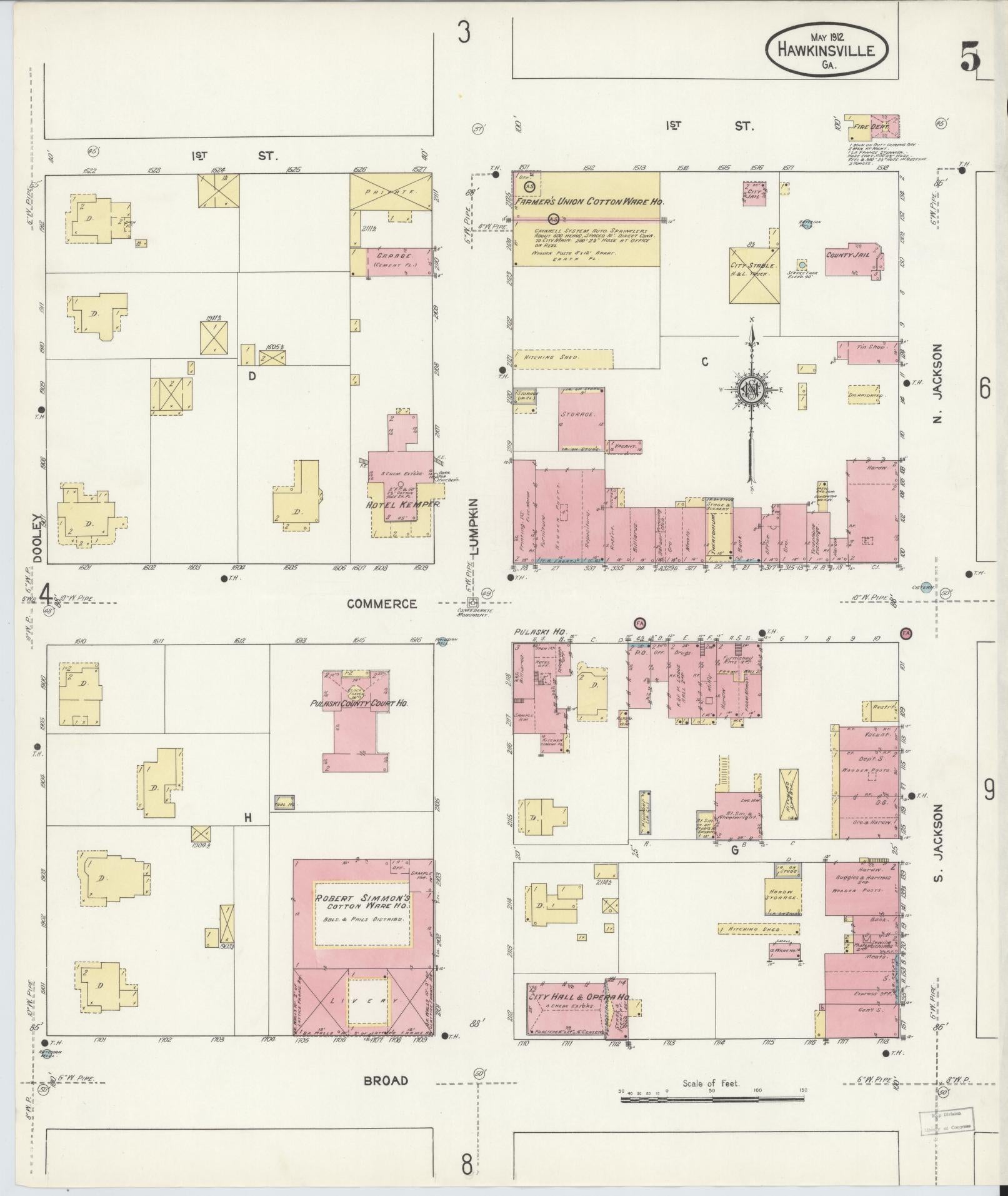 Sanborn Fire Insurance Map from Hawkinsville, Pulaski County, Georgia (1912), Sheet #0005 - Complete Map Set gallery image, historic Sanborn map, vintage wall art, Georgia Georgia