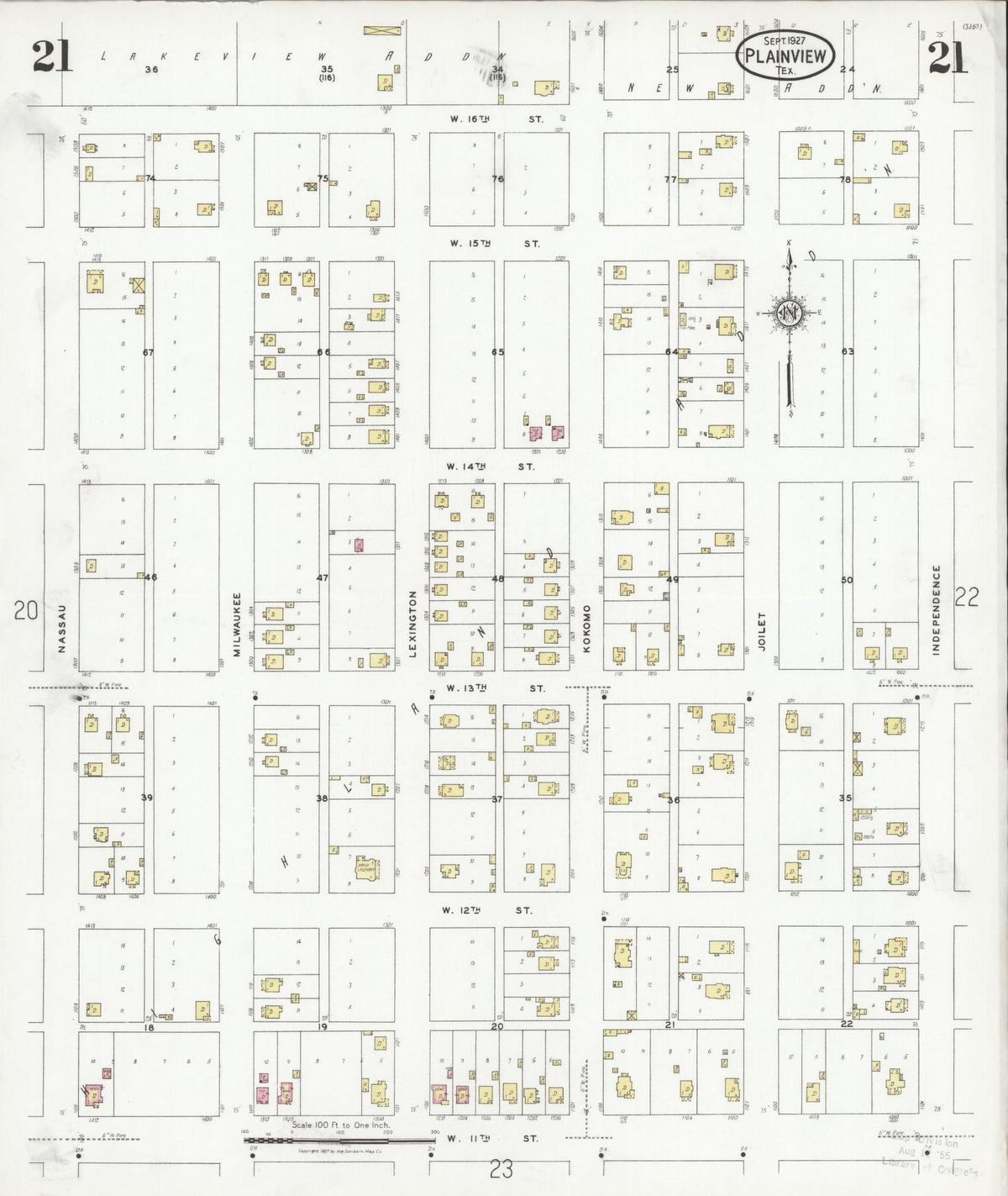 Sanborn Fire Insurance Map from Plainview, Hale County, Texas (1927), Sheet #0021 - Historic Sanborn Fire Insurance Map Print, vintage old map wall art, antique decor, genealogy gift, Texas Texas map