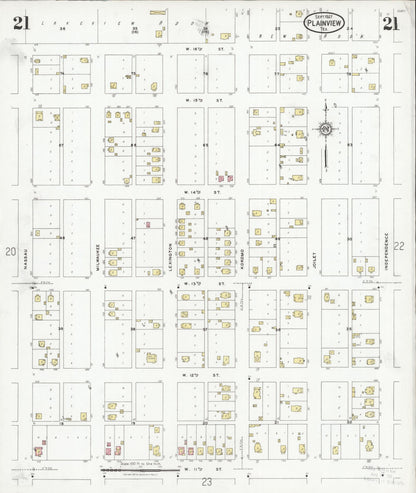 Sanborn Fire Insurance Map from Plainview, Hale County, Texas (1927), Sheet #0021 - Historic Sanborn Fire Insurance Map Print, vintage old map wall art, antique decor, genealogy gift, Texas Texas map