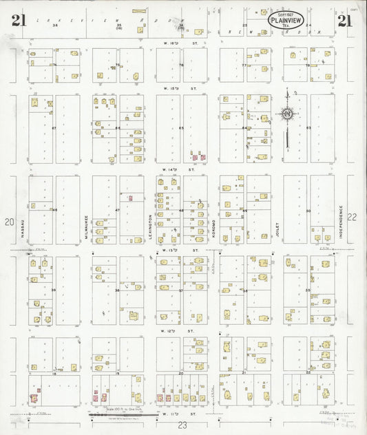Sanborn Fire Insurance Map from Plainview, Hale County, Texas (1927), Sheet #0021 - Historic Sanborn Fire Insurance Map Print, vintage old map wall art, antique decor, genealogy gift, Texas Texas map