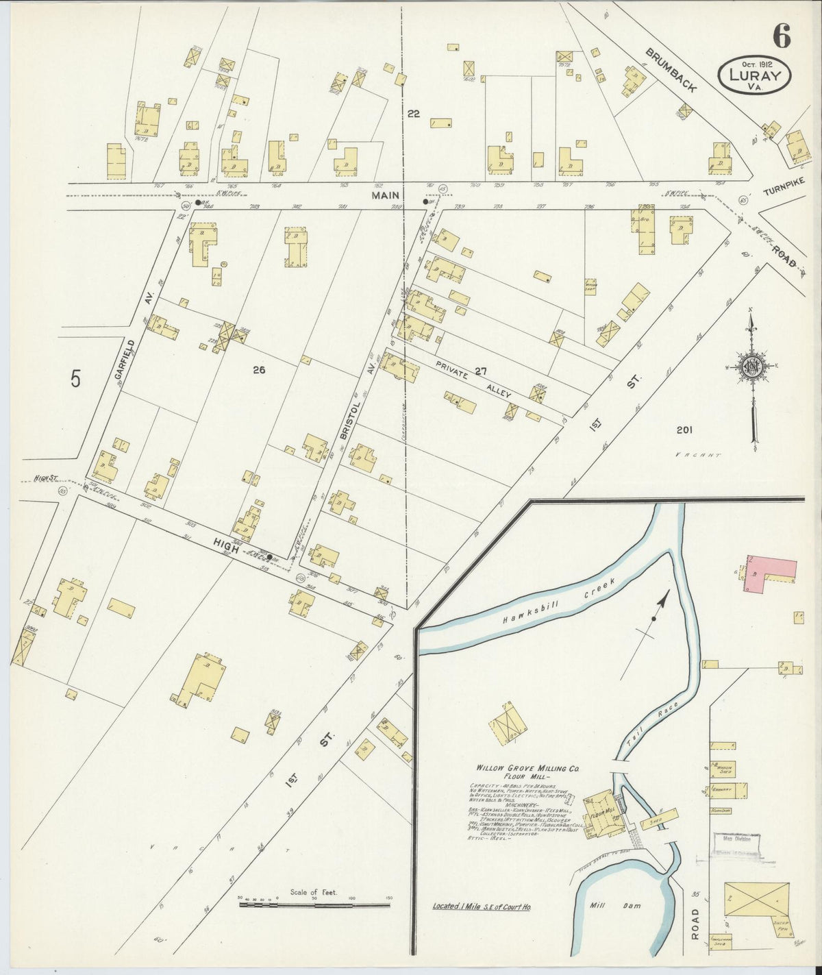 Sanborn Fire Insurance Map from Luray, Page County, Virginia (1912), Sheet #0006 - Historic Sanborn Fire Insurance Map Print, vintage old map wall art, antique decor, genealogy gift, Virginia Virginia map