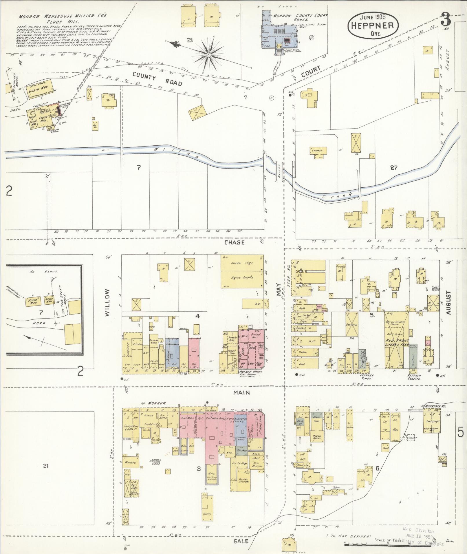Sanborn Fire Insurance Map from Heppner, Morrow County, Oregon (1905), Sheet #0003 - Complete Map Set gallery image, historic Sanborn map, vintage wall art, Oregon Oregon