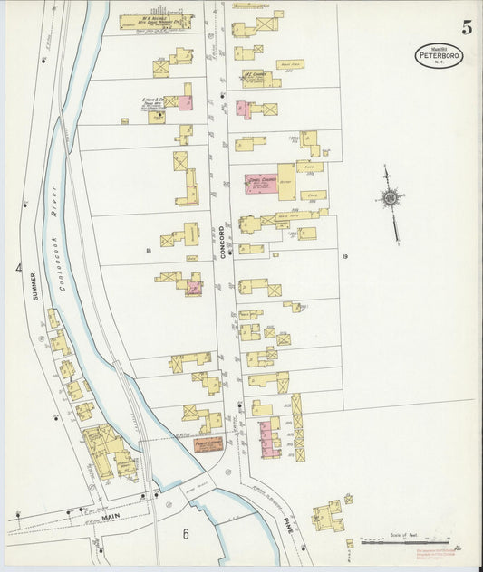 Sanborn Fire Insurance Map from Peterborough, Hillsborough County, New Hampshire (1911), Sheet #0005 - Historic Sanborn Fire Insurance Map Print, vintage old map wall art, antique decor, genealogy gift, New Hampshire New Hampshire map