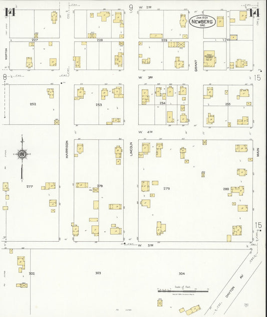 Sanborn Fire Insurance Map from Newberg, Yamhill County, Oregon (1929), Sheet #0014 - Historic Sanborn Fire Insurance Map Print, vintage old map wall art, antique decor, genealogy gift, Oregon Oregon map