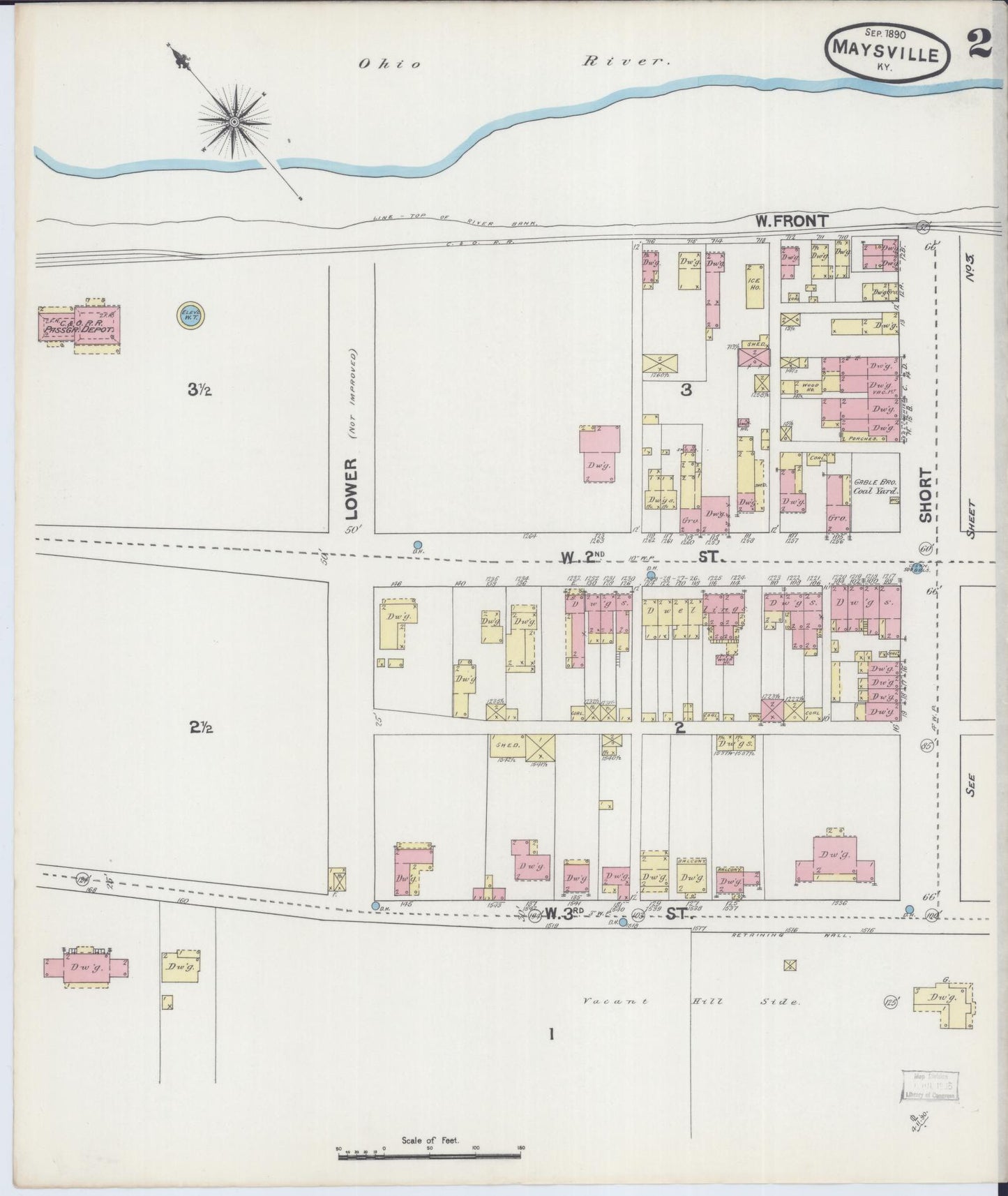 Sanborn Fire Insurance Map from Maysville, Mason County, Kentucky (1890), Sheet #0002 - Historic Sanborn Fire Insurance Map Print, vintage old map wall art, antique decor, genealogy gift, Kentucky Kentucky map