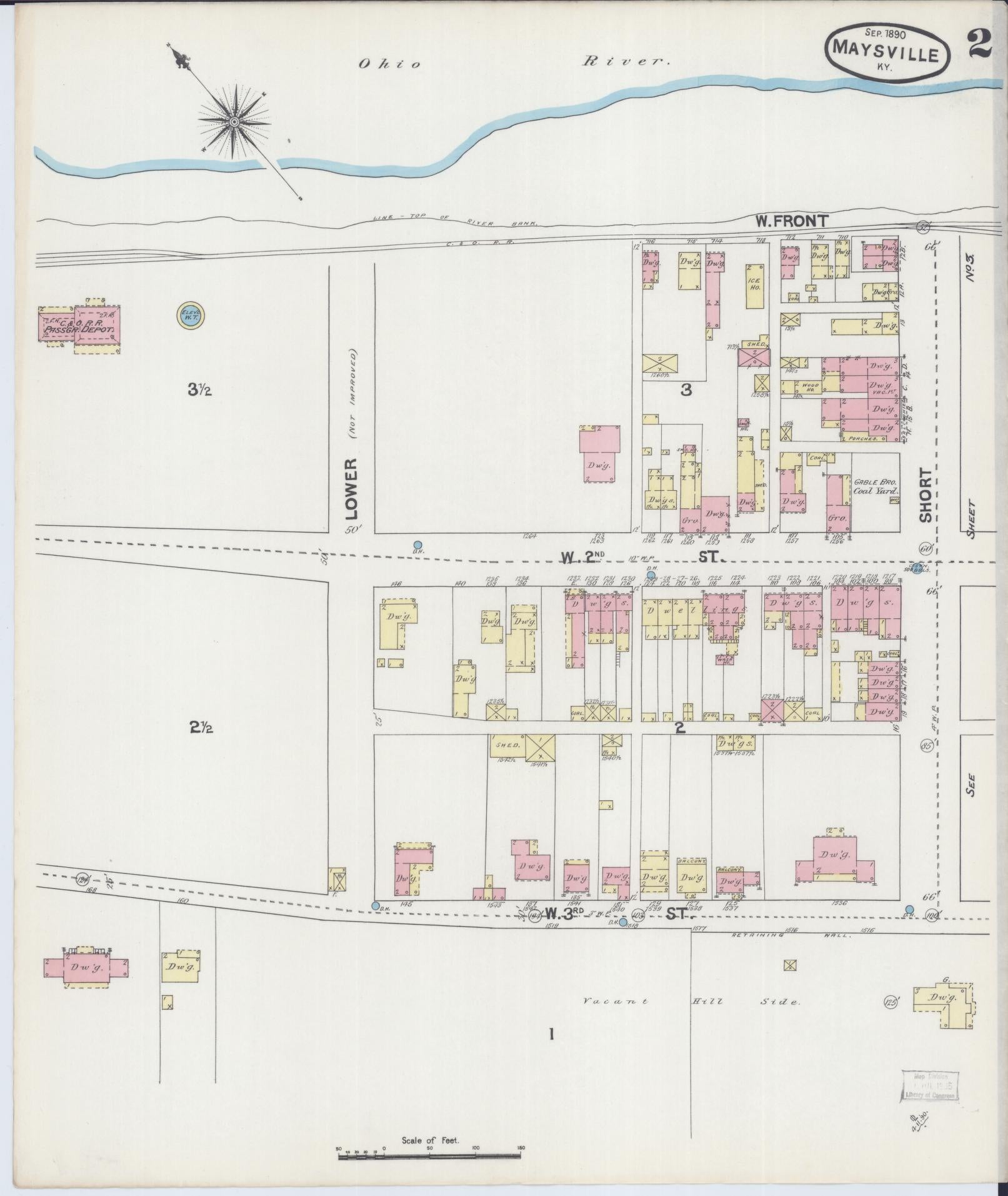 Sanborn Fire Insurance Map from Maysville, Mason County, Kentucky (1890), Sheet #0002 - Historic Sanborn Fire Insurance Map Print, vintage old map wall art, antique decor, genealogy gift, Kentucky Kentucky map