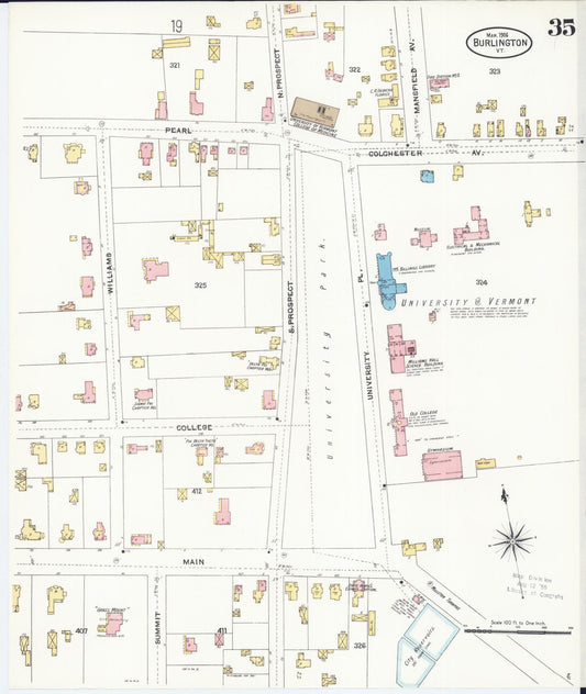 Sanborn Fire Insurance Map from Burlington, Chittenden County, Vermont (1906), Sheet #0035 - Historic Sanborn Fire Insurance Map Print, vintage old map wall art, antique decor, genealogy gift, Vermont Vermont map