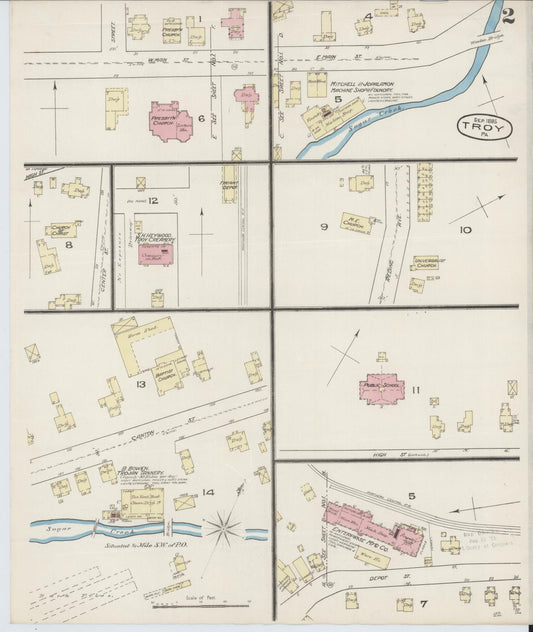 Sanborn Fire Insurance Map from Troy, Bradford County, Pennsylvania (1885), Sheet #0002 - Historic Sanborn Fire Insurance Map Print, vintage old map wall art, antique decor, genealogy gift, Pennsylvania Pennsylvania map