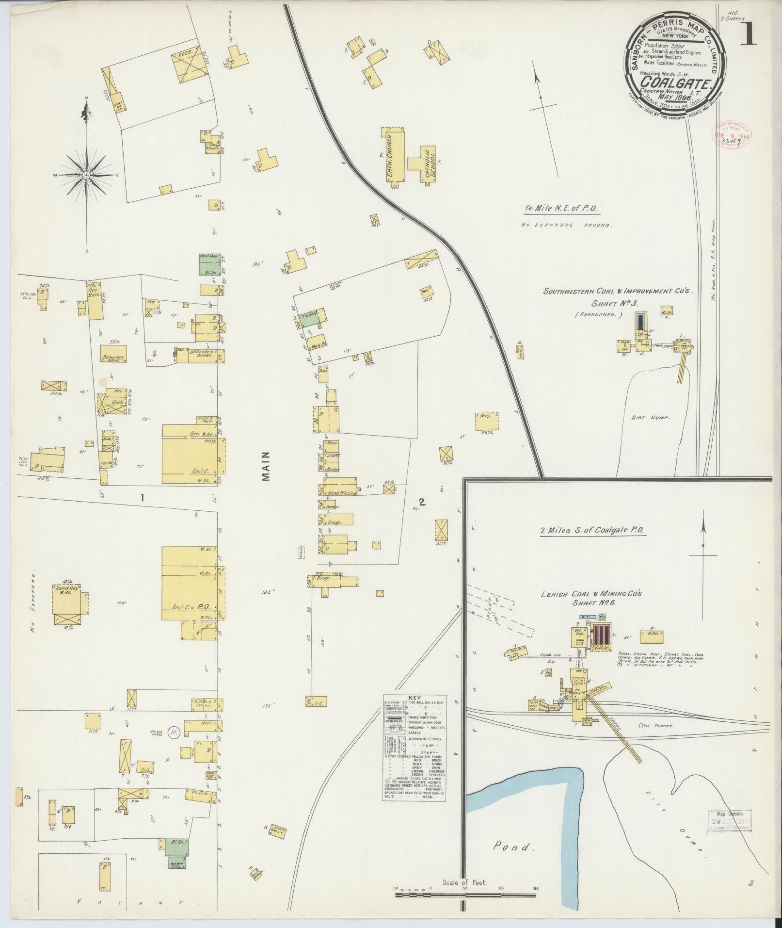 Sanborn Fire Insurance Map from Coalgate, Coal County, Oklahoma (1896), Sheet #0001 - Complete Map Set gallery image, historic Sanborn map, vintage wall art, Oklahoma Oklahoma