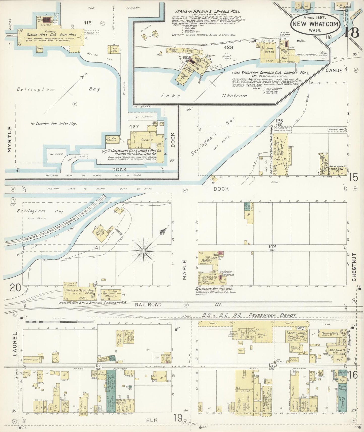 Sanborn Fire Insurance Map from New Whatcom, Whatcom County, Washington (1897), Sheet #0018 - Complete Map Set gallery image, historic Sanborn map, vintage wall art, Washington Washington