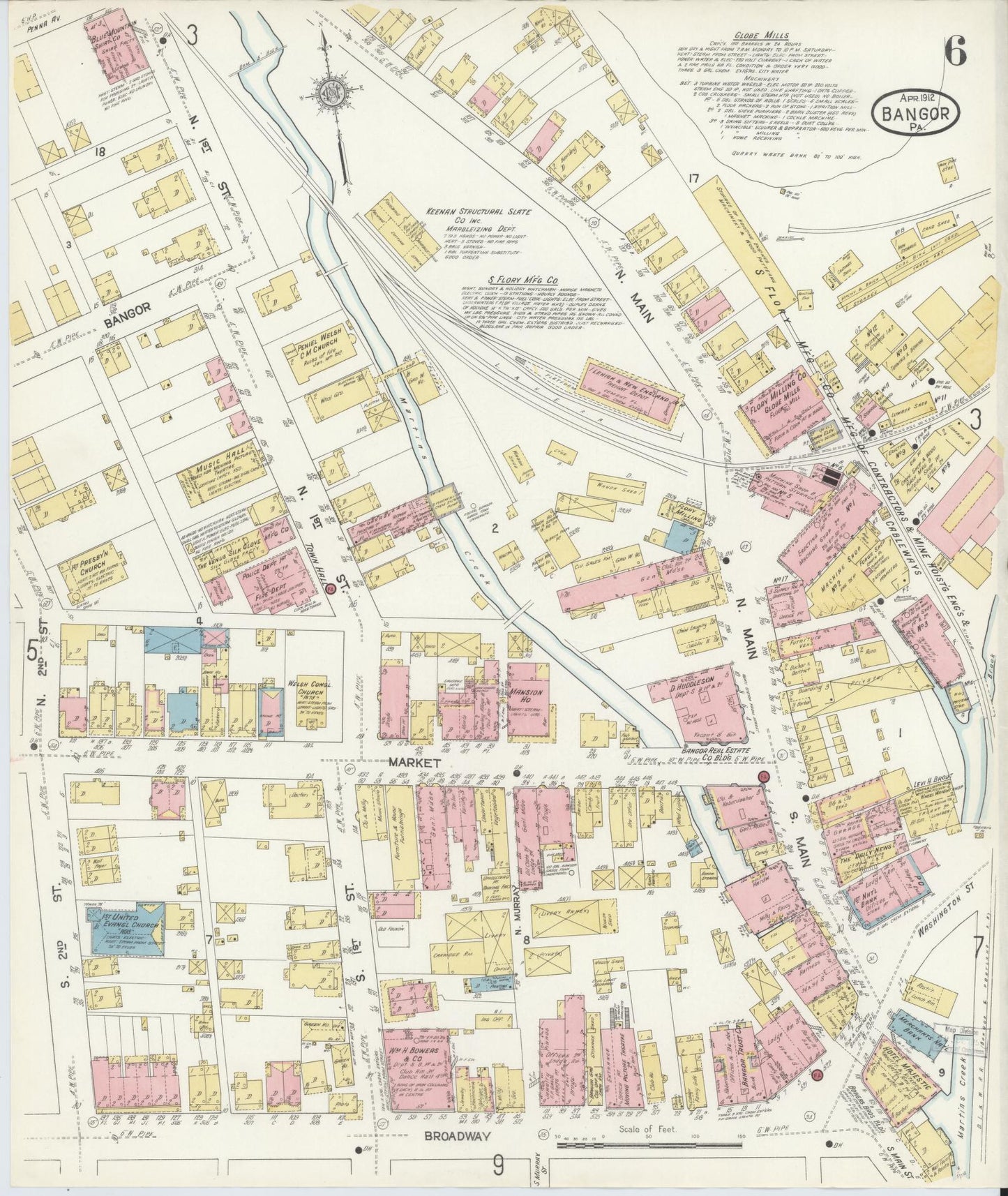 Sanborn Fire Insurance Map from Bangor, Northampton County, Pennsylvania (1912), Sheet #0006 - Historic Sanborn Fire Insurance Map Print, vintage old map wall art, antique decor, genealogy gift, Pennsylvania Pennsylvania map