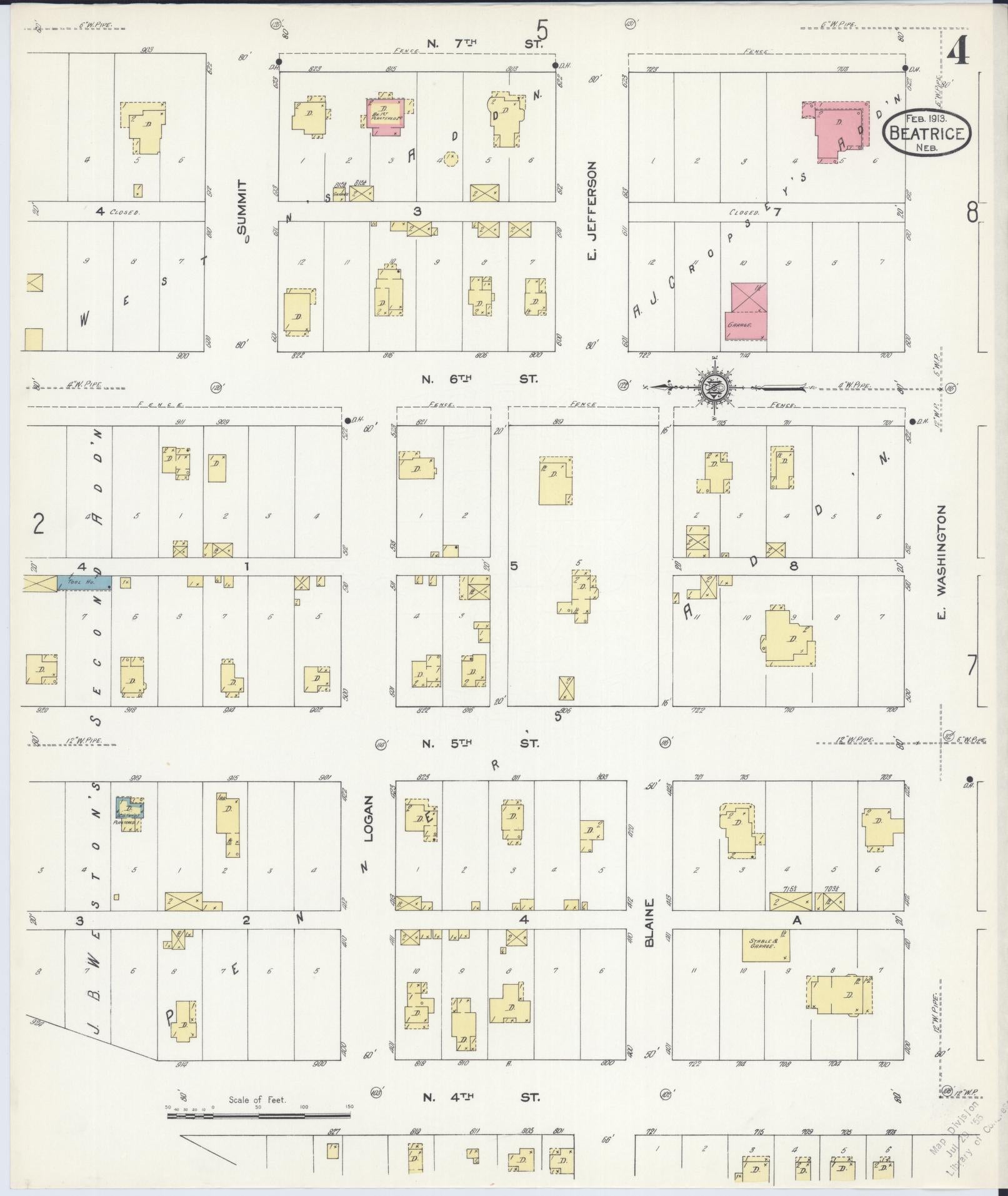 Sanborn Fire Insurance Map from Beatrice, Gage County, Nebraska (1913), Sheet #0004 - Complete Map Set gallery image, historic Sanborn map, vintage wall art, Nebraska Nebraska