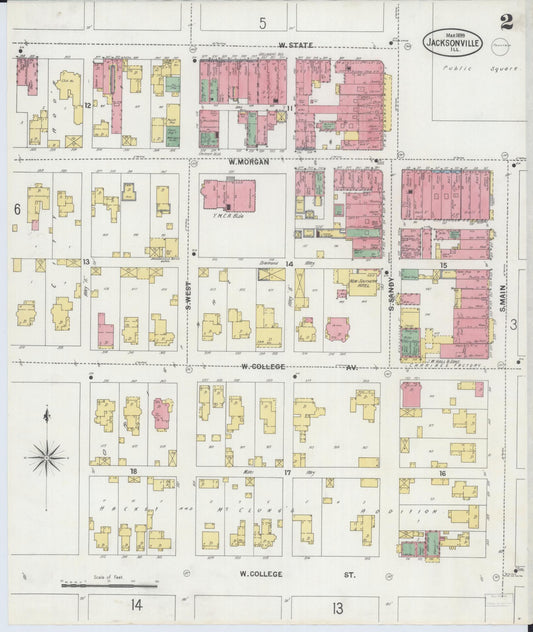 Sanborn Fire Insurance Map from Jacksonville, Morgan County, Illinois (1899), Sheet #0002 - Historic Sanborn Fire Insurance Map Print, vintage old map wall art, antique decor, genealogy gift, Illinois Illinois map