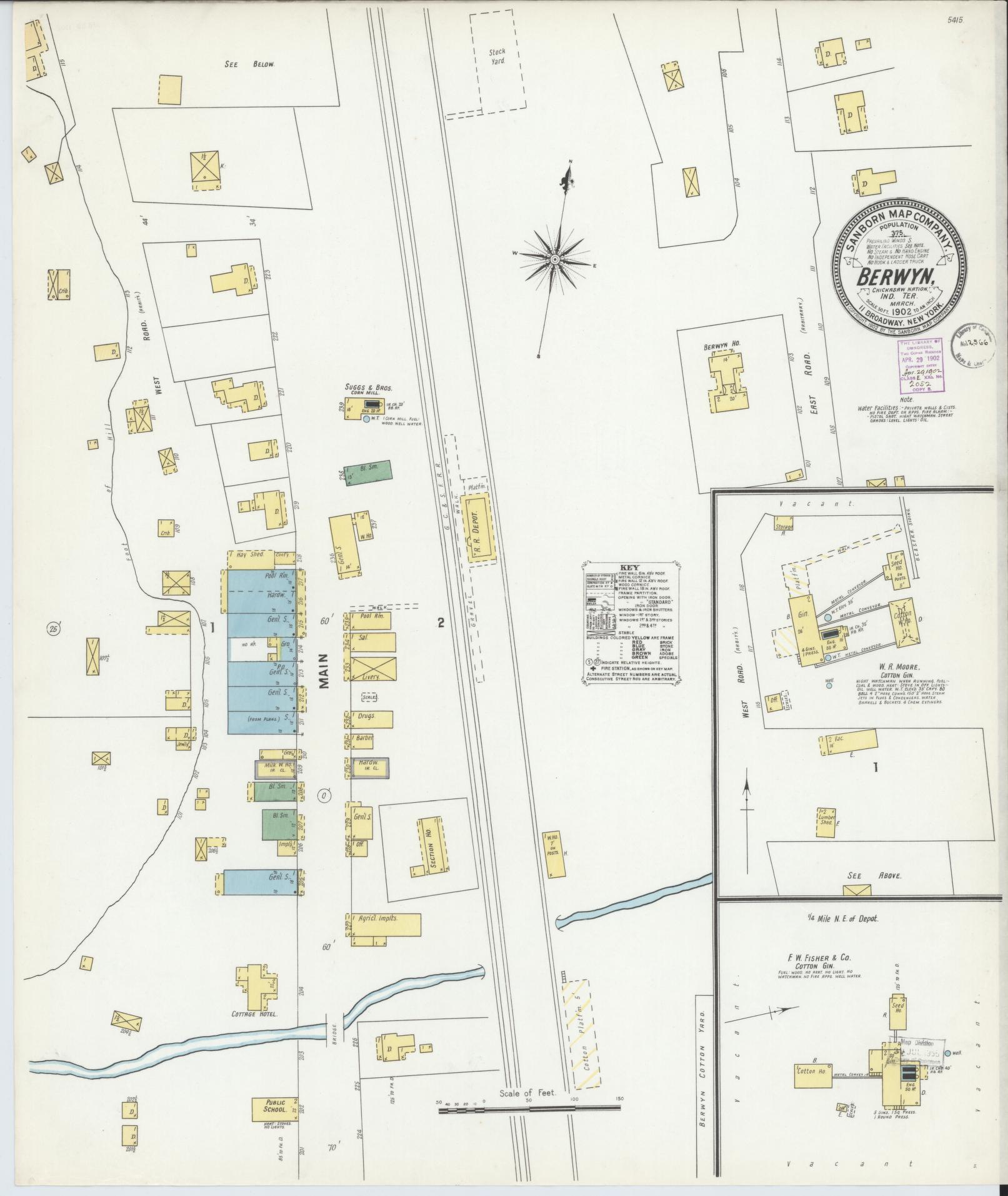 Sanborn Fire Insurance Map from Berwyn, Carter County, Oklahoma (1902), Sheet #0001 - Historic Sanborn Fire Insurance Map Print, vintage old map wall art, antique decor, genealogy gift, Oklahoma Oklahoma map