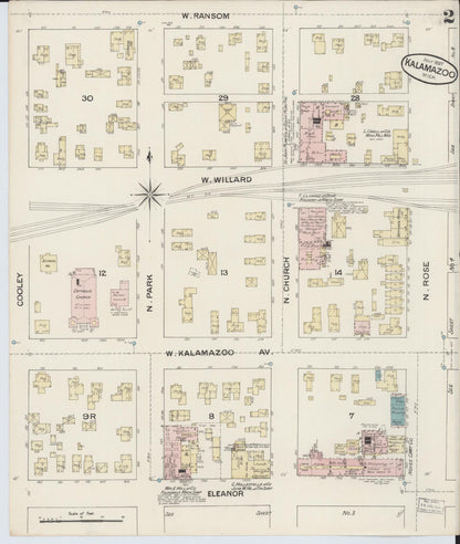 Sanborn Fire Insurance Map from Kalamazoo, Kalamazoo County, Michigan (1887), Sheet #0002 - Historic Sanborn Fire Insurance Map Print, vintage old map wall art, antique decor, genealogy gift, Michigan Michigan map