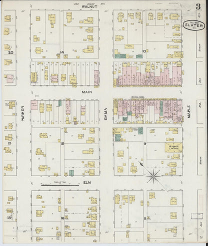 Sanborn Fire Insurance Map from Slater, Saline County, Missouri (1890), Sheet #0003 - Complete Map Set gallery image, historic Sanborn map, vintage wall art, Missouri Missouri