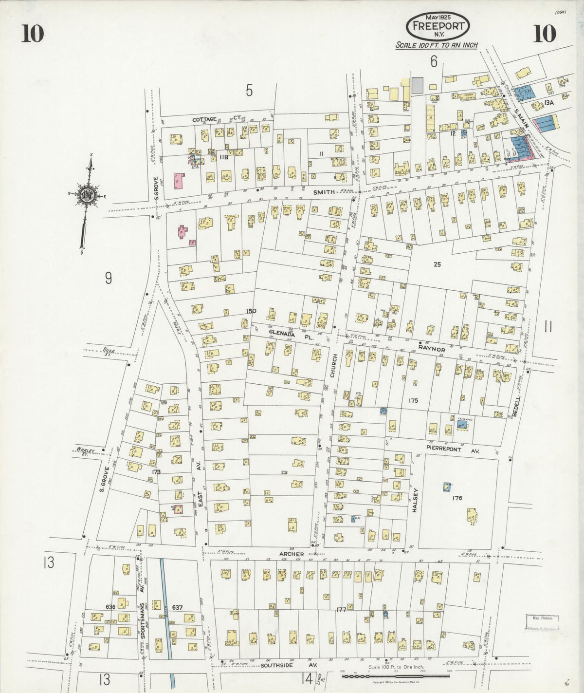 Sanborn Fire Insurance Map from Freeport, Nassau County, New York (1925), Sheet #0010 - Complete Map Set gallery image, historic Sanborn map, vintage wall art, New York New York