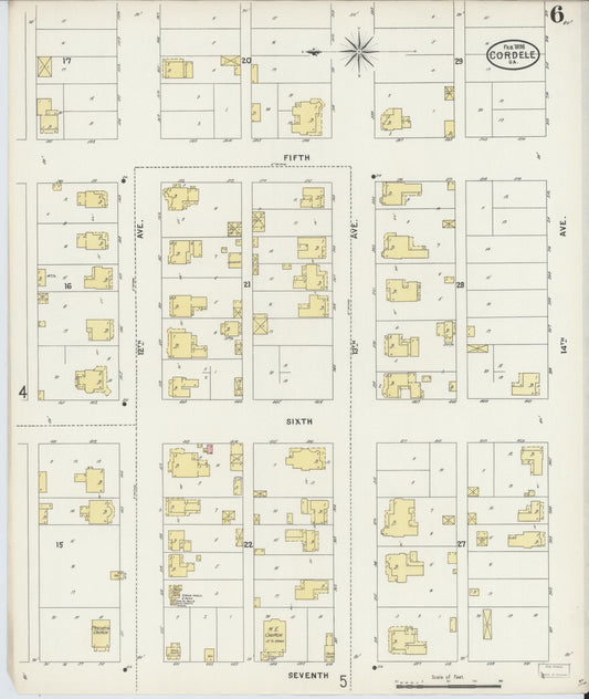 Sanborn Fire Insurance Map from Cordele, Crisp County, Georgia (1898), Sheet #0006 - Historic Sanborn Fire Insurance Map Print, vintage old map wall art, antique decor, genealogy gift, Georgia Georgia map