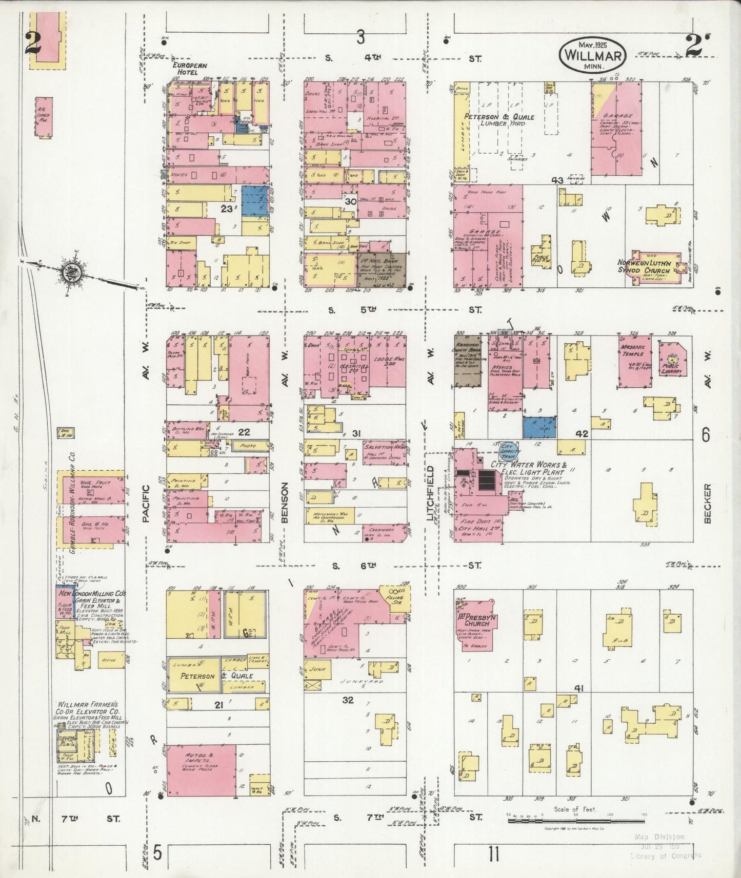 Sanborn Fire Insurance Map from Willmar, Kandiyohi County, Minnesota (1925), Sheet #0002 - Complete Map Set gallery image, historic Sanborn map, vintage wall art, Minnesota Minnesota