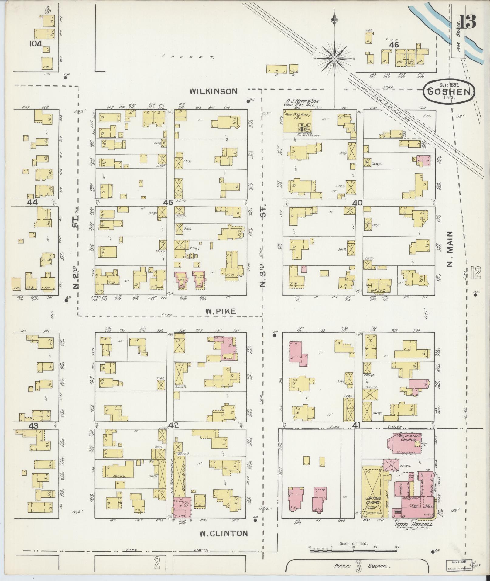 Sanborn Fire Insurance Map from Goshen, Elkhart County, Indiana (1892), Sheet #0013 - Complete Map Set gallery image, historic Sanborn map, vintage wall art, Indiana Indiana
