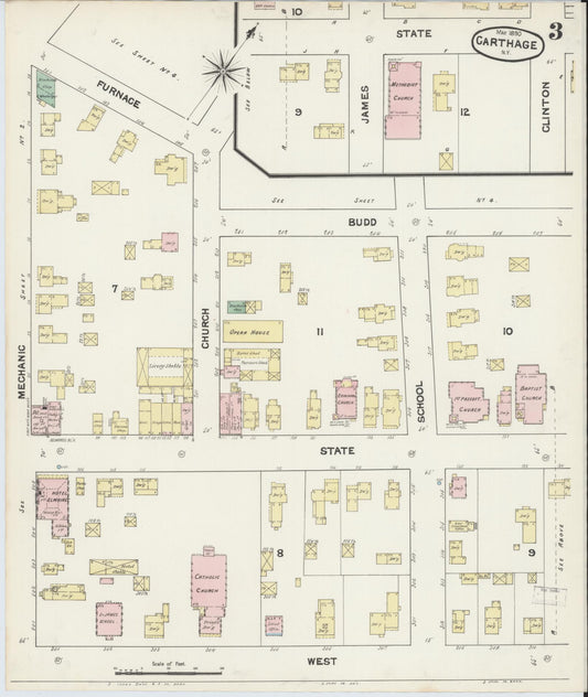 Sanborn Fire Insurance Map from Carthage, Jefferson County, New York (1890), Sheet #0003 - Historic Sanborn Fire Insurance Map Print, vintage old map wall art, antique decor, genealogy gift, New York New York map