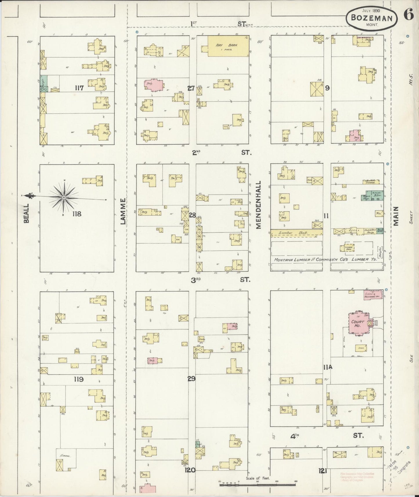 Sanborn Fire Insurance Map from Bozeman, Gallatin County, Montana (1890), Sheet #0006 - Complete Map Set gallery image, historic Sanborn map, vintage wall art, Montana Montana