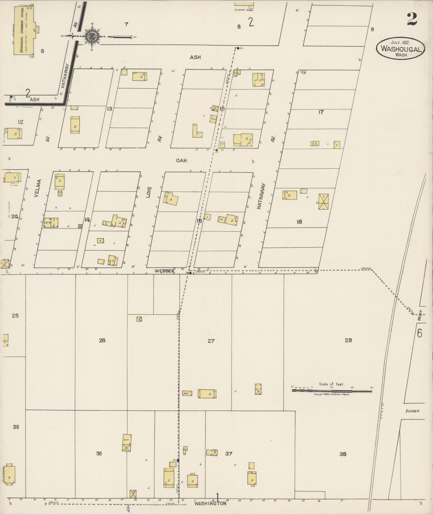 Sanborn Fire Insurance Map from Washougal, Clark County, Washington (1922), Sheet #0002 - Complete Map Set gallery image, historic Sanborn map, vintage wall art, Washington Washington
