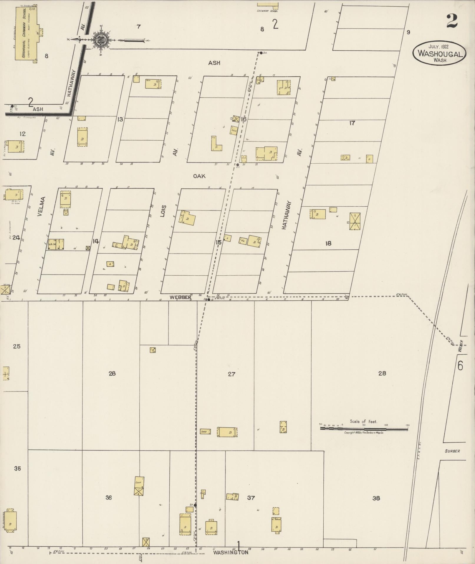 Sanborn Fire Insurance Map from Washougal, Clark County, Washington (1922), Sheet #0002 - Complete Map Set gallery image, historic Sanborn map, vintage wall art, Washington Washington