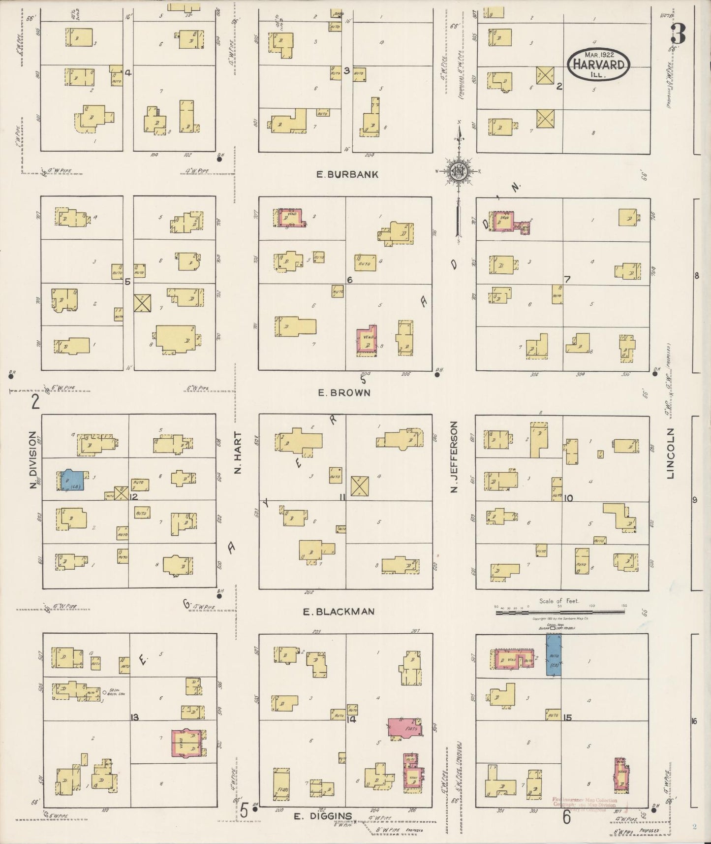 Sanborn Fire Insurance Map from Harvard, McHenry County, Illinois (1922), Sheet #0003 - Complete Map Set gallery image, historic Sanborn map, vintage wall art, Illinois Illinois