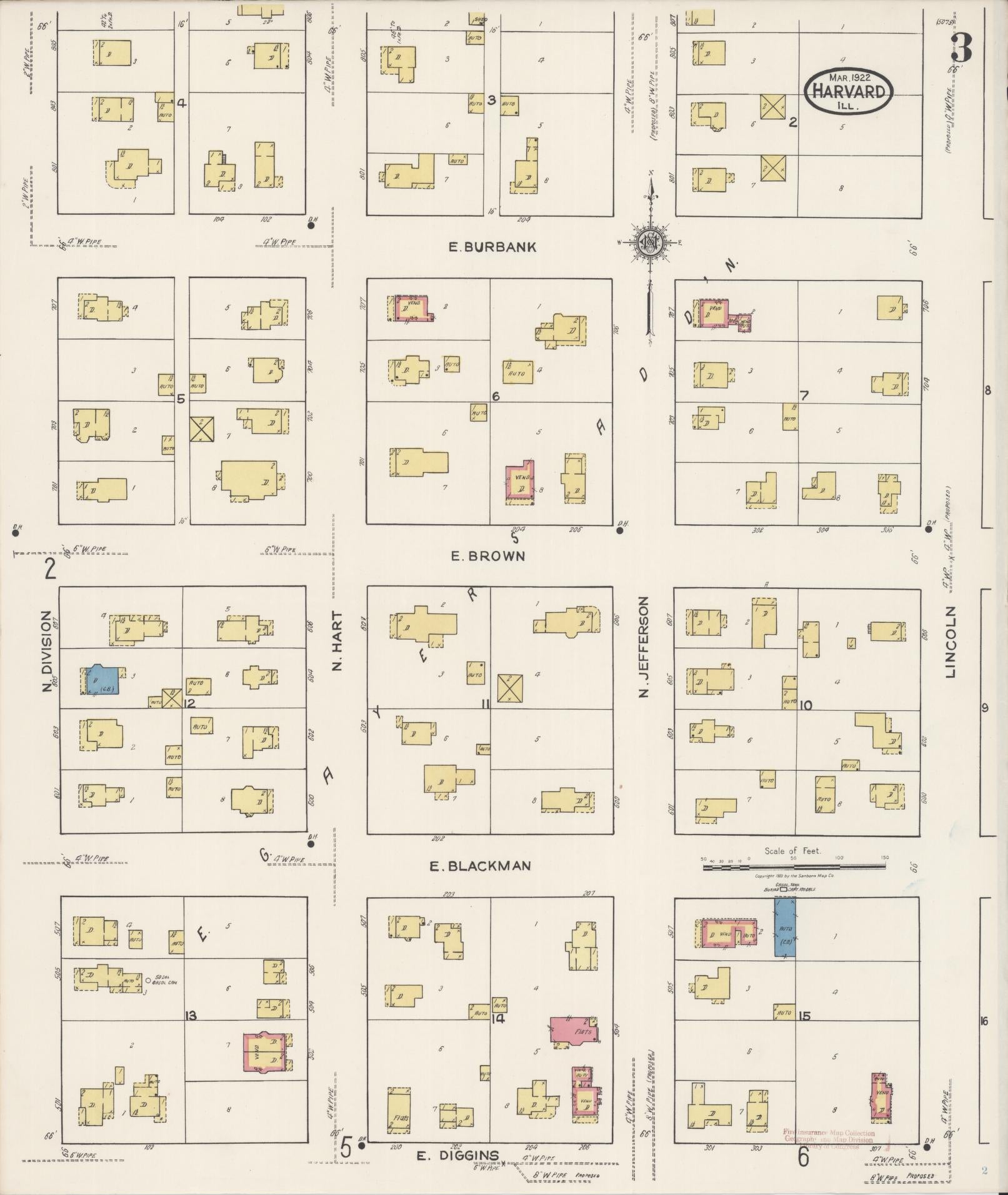 Sanborn Fire Insurance Map from Harvard, McHenry County, Illinois (1922), Sheet #0003 - Complete Map Set gallery image, historic Sanborn map, vintage wall art, Illinois Illinois